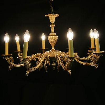 Restored vintage French gilded brass chandelier 