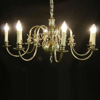 Beautiful restored brass chandelier with sweeping arms
