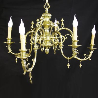 Restored brass 6 candle chandelier 
