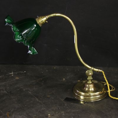 Antique brass table lamp with green shade