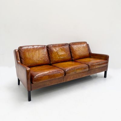 Vintage  Scandinavian 3 seater leather sofa 