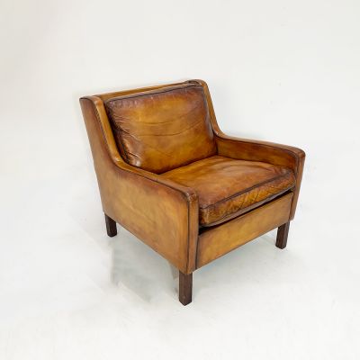 Vintage Mid Century Scandinavian tan leather armchairs