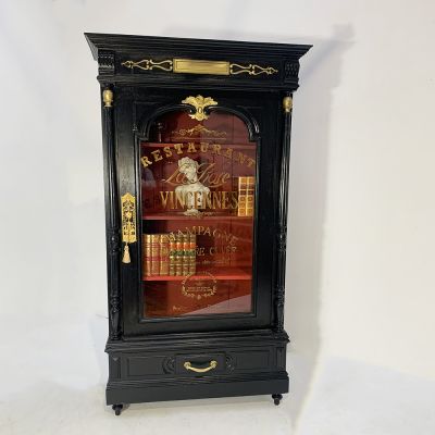 Antique French Vitrine with sign writing door 