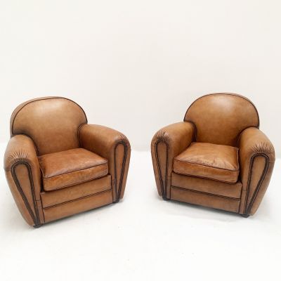 Vintage style Art Deco leather tub chairs
