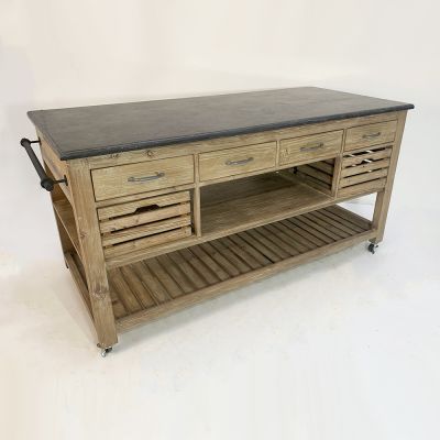 Industrially designed kitchen island with stone top