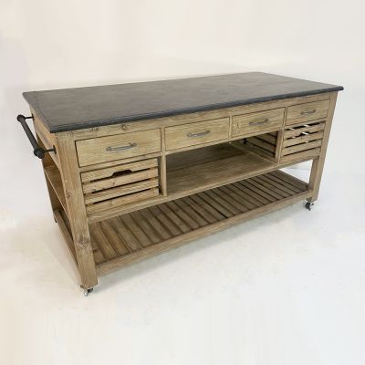 Industrial designed kitchen island with stone top