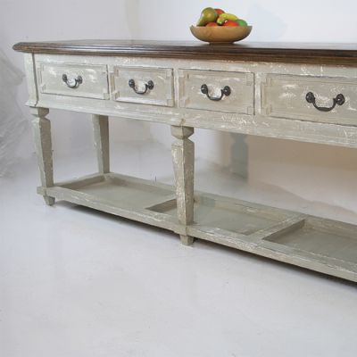 Large Bohemian Style Side Server / Pot Board / Sideboard With Reclaimed Parquet Top 