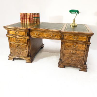 Magnificent vintage leather topped twin partners desk.
