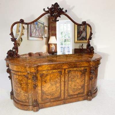 Victorian mirror backed sideboard / credenza in Burr Walnut