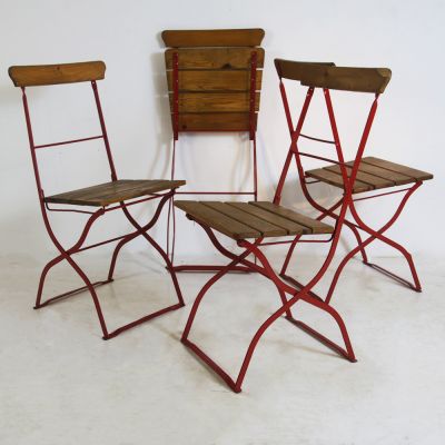 4 no folding bistro chairs with red metal frame - sold ref inv no: 110856