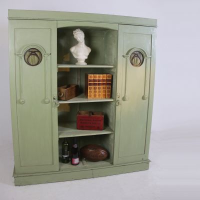 Antique painted green Art Nouveau display cabinet