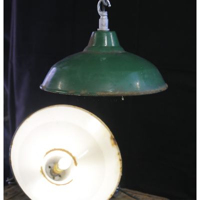 British made green enamel industrial lights