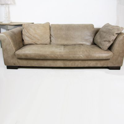 Large grey leather 3 seater setee