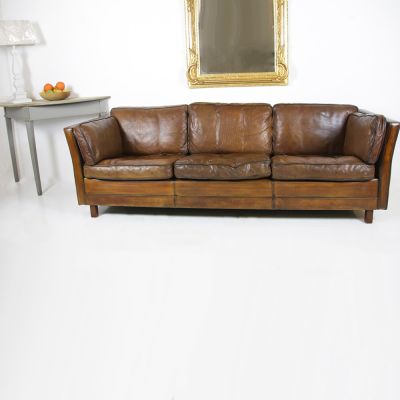 Vintage Scandinavian 3 seater leather settee