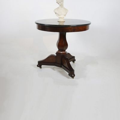 French Mahogany grey marble topped Gueridon table