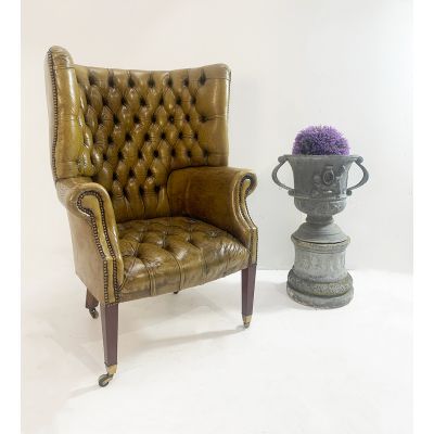Edwardian leather barrel back chair