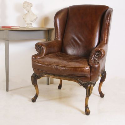 Fantastic vintage leather wing back chair