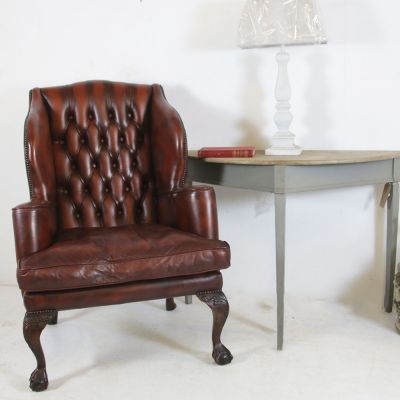 Vintage leather button back chair 