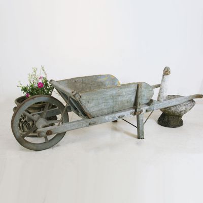 Antique wooden garden wheel barrow