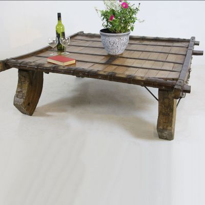 Stunning antique colonial wooden cart coffee table 