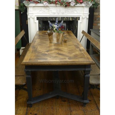  Reclaimed Oak Parquet Topped Bohemian Style Table 