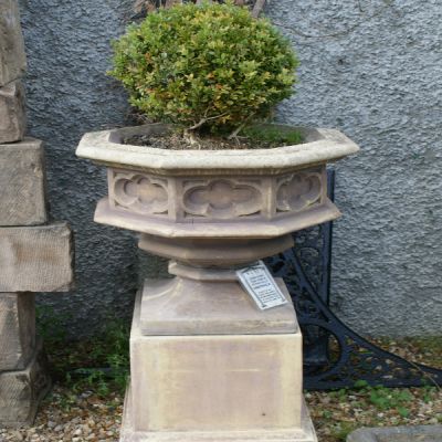 Gothic Stone Planters on Tall Plinths