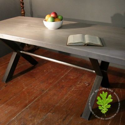 Grey Topped Painted Table with Metal X Legs