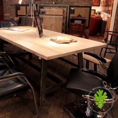 Industrial Style Kitchen/Dining Table with Reclaimed Bleached Top