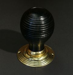 Ebonized Beech Beehive Door Handle / Door Knob with Brass Back Plate