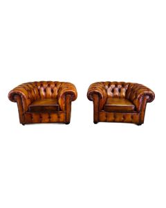 Large Vintage Pair of Chesterfield Armchairs
