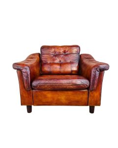 1970s Danish Rustic Armchair – Full-Grain Buffalo Leather