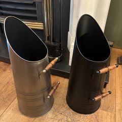 Metal coal shuttle with wooden handles 