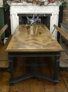 Restored parquet dining table