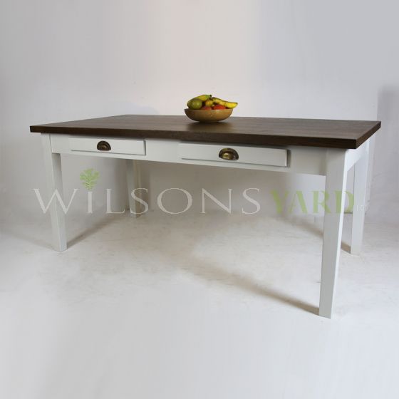 Large Wooden Topped Dining Table with Blue Distressed Legs and 6 Drawers