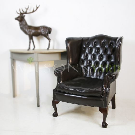 Vintage leather wing back chair