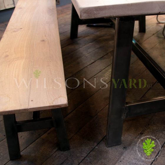 Bench with Reclaimed Bleached Pine Top and Metal Base