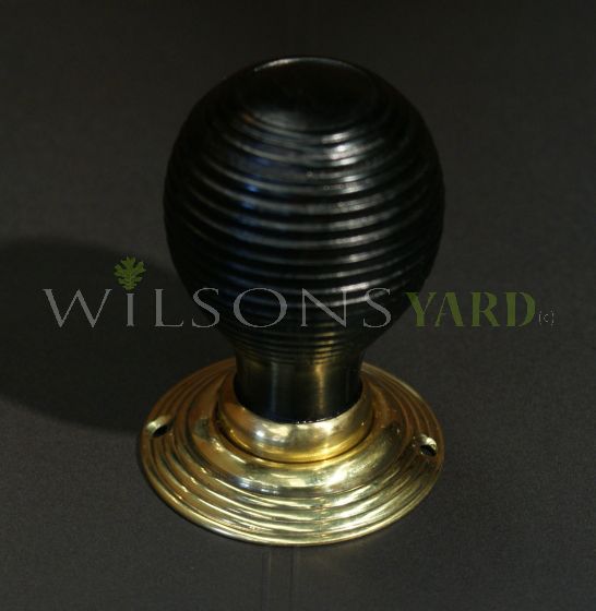 Ebonized Beech Beehive Door Handle / Door Knob with Brass Back Plate