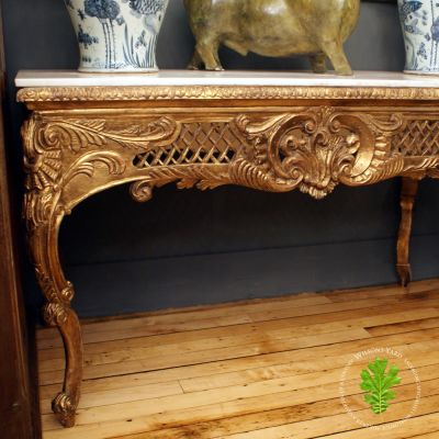 Beautiful French gilded vintage Marble topped console table 