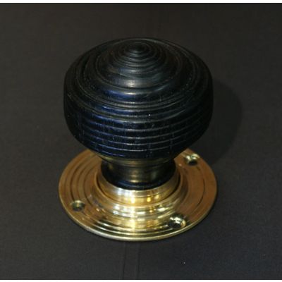 Ebonized Wooden Georgian Door Handle / Door Knob with Brass Back Plate