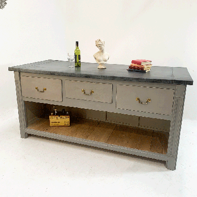 Hand made Edwardian zinc topped kitchen island 