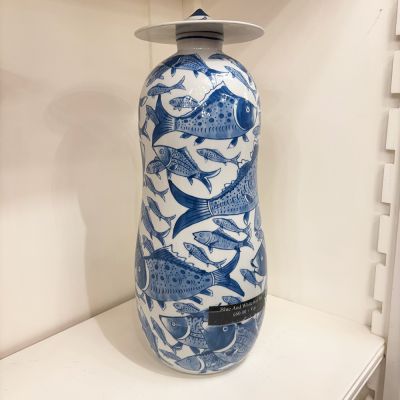 Blue and white Koi jar