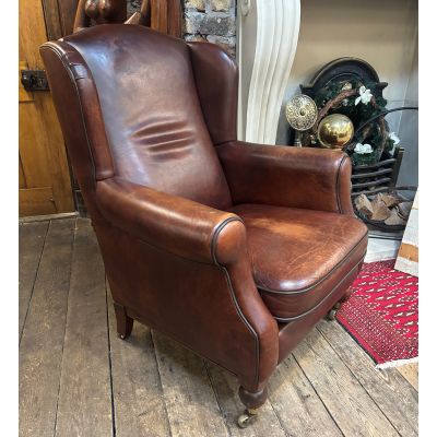 Beautiful leather wing back chair