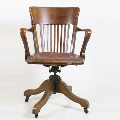 Edwardian oak leather office chair 