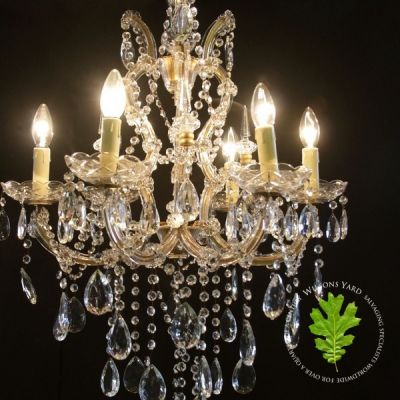 Pair of Italian Marie Therese Chandeliers with Glass Bobeche Drip Pans and Icicle Pins 