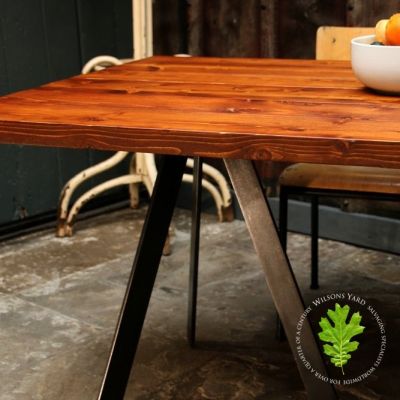 Industrial Style Table with Reclaimed Plank Top