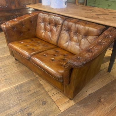 1970s Danish Rustic 2 seater settee – Full-Grain Buffalo Leather