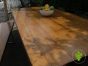 Chunky Reclaimed Pine Topped Table with Trapezoid Legs in Steel