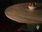Circular Dining Table with a Reclaimed Oak Top and Decorative Wood Base