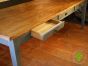 Large Wooden Topped Dining Table with Blue Distressed Legs and 6 Drawers