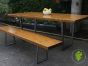 Chunky Reclaimed Pine Topped Table with Trapezoid Legs in Steel